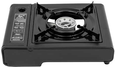 Réchaud à gaz d'extérieur, 2,5 kW, avec allumage électrique, portable, avec boîte de rangement et bac de récupération pour jardin, balcon, pique-nique, pêche (butane/gaz liquéfié)