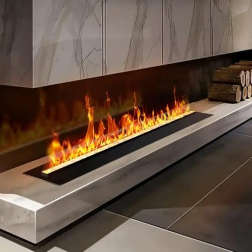 Chimenea de Vapor de Agua Chimenea Eléctrica con Simulación de Llama Real 9 Colores Regulables Control Táctil/Mando a Distancia Panel Ultra Delgado 3 mm Acero Cepillado