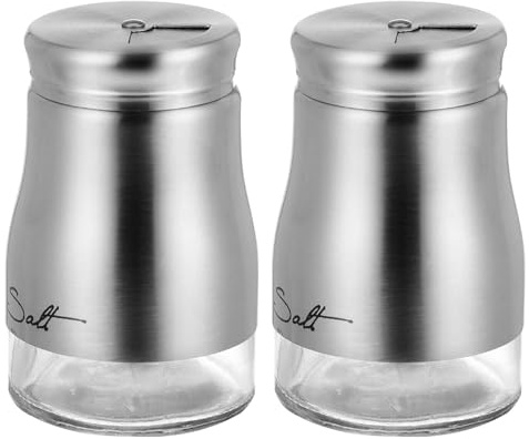 Healifty Barattoli da Cucina per Condimenti in Vetro con Coperchio in Acciaio Inox, Set 2 Pezzi, Spargipepe e Saliera per Sale e Pepe, per Cucina, Barbecue e Ristoranti