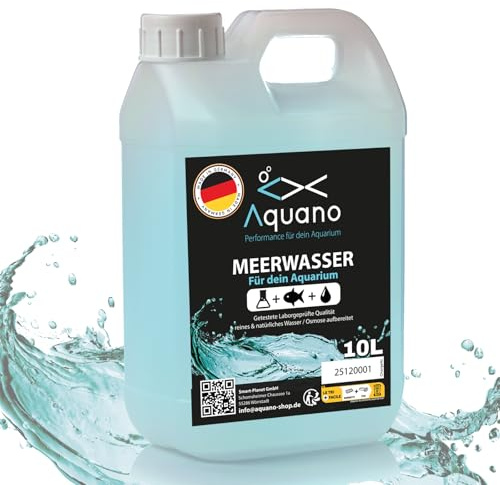 AQUANO Premium Meerwasser – 10L laborgeprüftes sofort einsatzbereites Riffwasser aus hochreinem Osmosewasser für das Aquarium perfekte Salinität 10 Liter für Nano- & Meerwasseraquarien