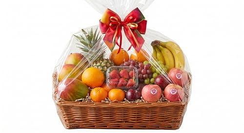 Fresh Sweet Fruit Hamper with Pineapple, Apple, Grapes, Banana, Mango, plums, Oranges, Clementines and Strawberries, Gift Basket