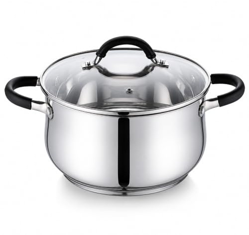 HaWare Stock Pot, 5.7L Stainless Steel Stockpot with Visible Lid | Drum-shaped Cooking Pot for Soup, Tri-Ply Bottom Base for Induction/Gas/Electric/Ceramic, Heatproof Handle & Dishwasher Safe