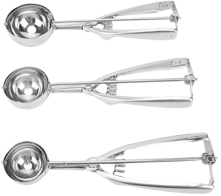 YDuupxe Juego de 3 Cucharas para Galletas, Cuchara para Helado de Acero Inoxidable con Antideslizante, 40 Mm, 50 Mm, 60 para Hornear Masa, Porciones de Postres, Fiestas en la Cocina del Hogar