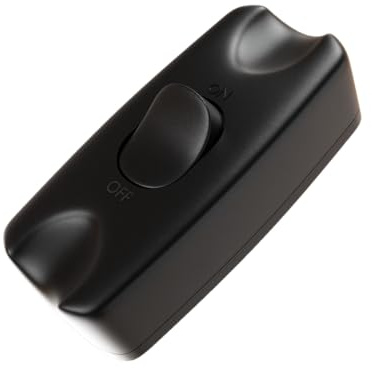 rhinocables In Line Rocker Switch (Black) | 2 Amp for Lighting Control, Easy Installation, Compact Design 15x25x60mm, 2 Core Flex Cable Compatible, Black, Plastic