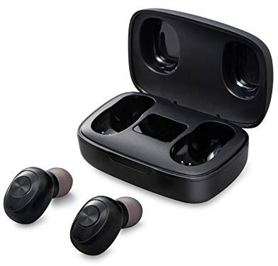 Trevi HMP 12E04 AIR Cuffie Bluetooth con Microfono Incorporato, Leggere e Confortevoli, Custodia/Base di Ricarica, Batterie Ricaricabili al Litio, Nero