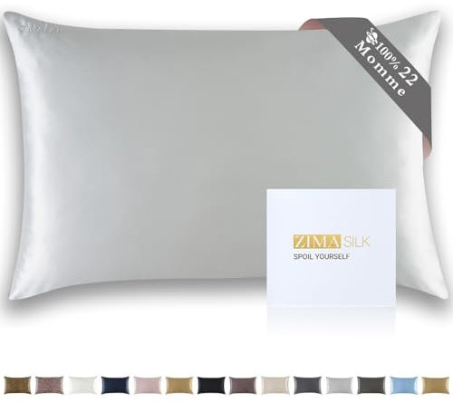 ZIMASILK 100% Pure 22 Momme Mulberry Seide Kissenbezug für Haar und Haut, Aufgewertete Seide Langlebig, Weich, Glatt, Beidseitig Premium Grade 6A Seide, 1pc (Standardgröße 50x75 cm, Hellgrau)