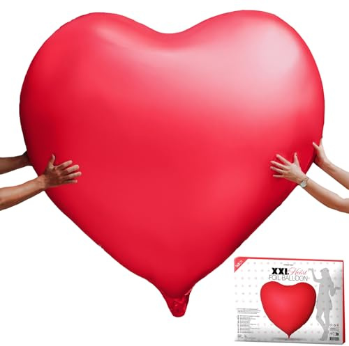 Mikamax, XXL Herz Folienballon, 140CM, Herz Folienballon, Heliumballon, Herzluftballons, Valentinstag, Rote Mattoberfläche, Großes Format für romantische Dekoration, Heiratsantrag, Hochzeit.