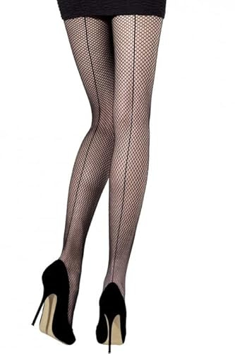 Dam svart mönster fisknät tights mönstrade strumpbyxor för damer, Svart – 1011, en storlek