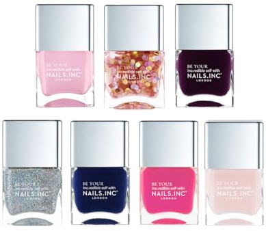 Nails Inc Be Your Inc.redible Self Let's Go Disco Nail Polish Set, Multicolour Shades, No Chip, Long Lasting, Quick Dry, Air Dry, Professional, Vegan Nail Polish, 7 Piece Gift Set