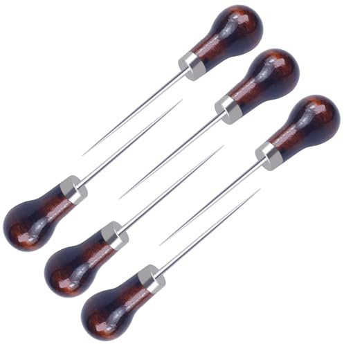6PCS Awl Tool,Gourd Shape Wooden Handle Scratch Awl Tool,Awl Tool Sewing for Leather Craft Cloth Pouch Hole DIY Handmade Maker Tool