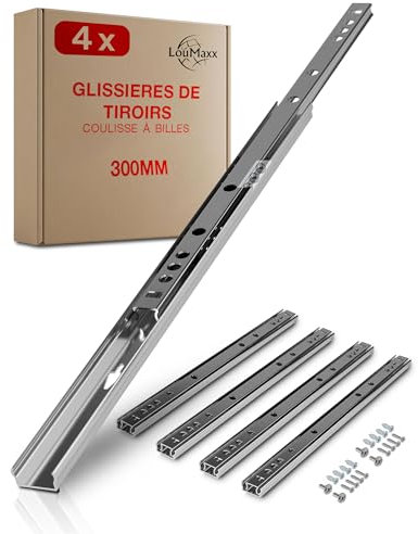 LouMaxx Drawer Runners 27mm Groove [4 Pack] - 300mm Cabinet Drawer Slides - Ball Bearing Drawer Runners - Suitable Replacement for IKEA, MFI - Screws Included