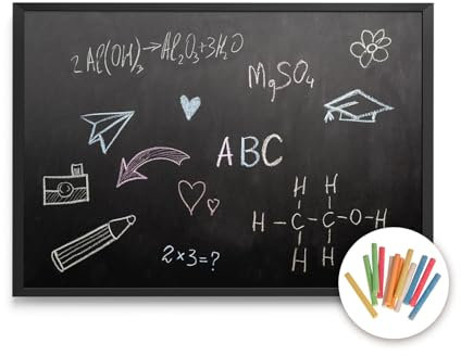 Tulup Lavagna Nera Per Gesso 120x90 cm Grande Scrivibile con Gessetti Lavagna da Parete Cornice Nera di Plastica Dura Verticale e Orizzontale Incluso con Gessetti Colorati per Casa, Scuola, Ufficio