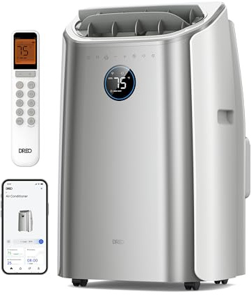 Dreo Smart 3-in-1 Portable Air Conditioner, 10000 BTU Drainage-Free Cooling AC Unit, Silent Mobile Air Conditioner for Bedroom, APP/Voice/Remote Control, 24h Timer with Fan &Dehumidifier, Silver
