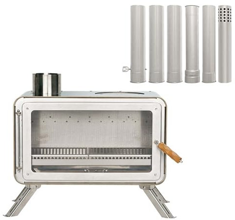 3F UL GEAR Wood Burning Stove Hot Tent Stove with Pellet Fuel Silo, Stainless Steel Pellet Stove, Camping Wood Stove with 6 Stainless Chimney Pipes, for Outdoor Cooking Hunting Heating（Standard）