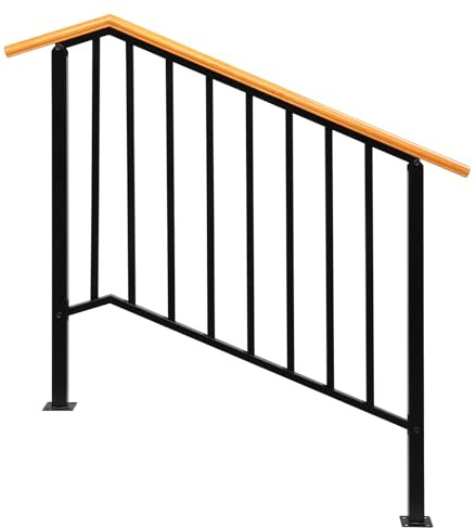 Outopee Outdoor Handrail for 3-4 Steps, Wooden Top