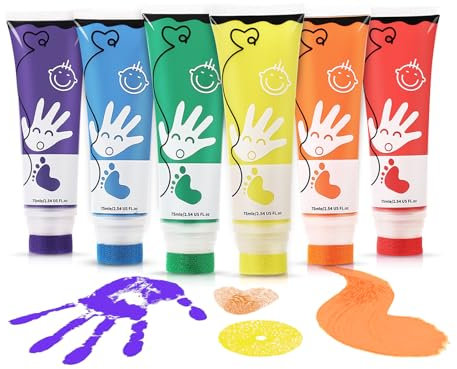 TOGOU2S Fingerfarben Kinder Ungiftig Mit Schwammkopf 6 Farben Waschbar 75 ml/Schlauch Baby Abdruckset, Fingerfarben Geeignet Für Geschenke Zur Früherziehung Von Kindern, Handgefertigte Malerei