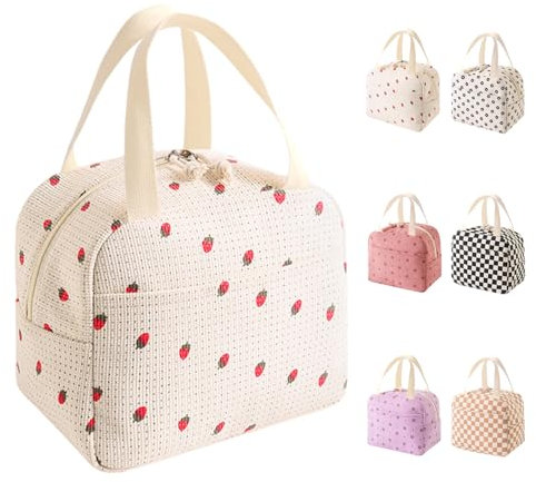 Bolsa Termica Porta Alimentos 10L, Lunch Bag para Lonchera, Bolsa Comida Trabajo para Mujer, Pequeña Bolsas Nevera Portatil para Playa,para Trabajo, Viaje, Escuela, Picnic (estampado de fresas)