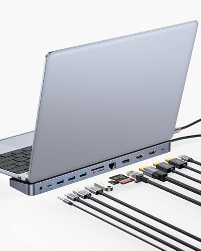 Baseus Docking station per computer portatile, 4K Multitasking Docking Station con 2 HDMI+DP, PD, 3 USB-A, RJ45, Audio, lettore di schede TF/SD, hub USB compatibile per MacBook/Dell/HP/Surface/Lenovo