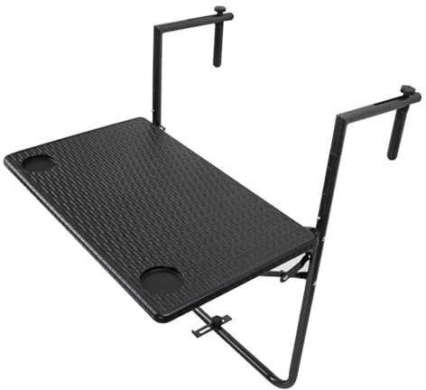 ZHENGQIAN Mesa Colgante for Balcón,Terraza Plegable,Colgante de Exterior,Barra Decorativa Mesa Ajustable,balaustrada for Exterior, jardín, Oficina, Patio(Black)