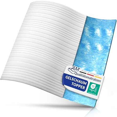 AM Qualitätsmatratzen Gel Topper 180x200 - Made in Germany - Gelschaum Topper 180x200cm mit waschbarem Bezug - Oeko TEX zertifizierter Memory Foam Matratzentopper 180x200 - Matratzenauflage weich