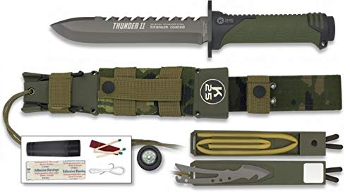 K25-32134 - K25. Cuchillo Thunder II. Camo Verde. 17. - Herramienta para Caza, Pesca, Camping, Outdoor, Supervivencia y Bushcraft