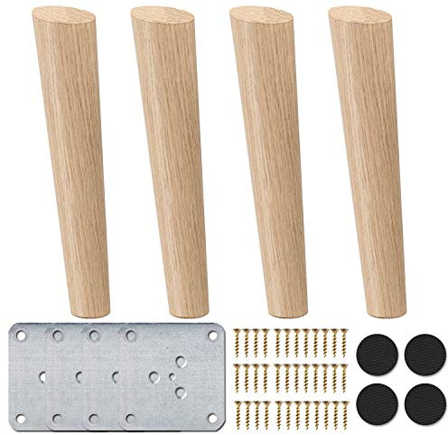 La Vane Massivholz Möbelfüße 35cm Schräg konisch mit Montageplatten 4 Stück | Naturfarbe mit matter Klarlack, 200+kg Belastbarkeit, inkl Pads & Hardware, Einfache DIY Montage für Sofa/Bett/Schrank/Tisch