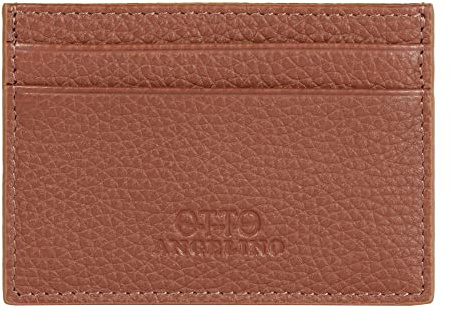 Otto Angelino Portafoglio sottile, in vera pelle e con raccoglitore tesse - spazio per carte di credito, debito, biglietti da visita, soldi e patente - Blocco di RFID - Unisex, Marrone chiaro