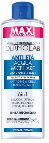 Dermolab - Acqua Micellare Struccante Viso Antiage 6 in 1, con Pool di Acido Ialuronico e Olio di Argan, Deterge e Nutre in Profondità, 400ml