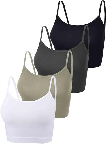 4 Pezzi Canottiere per Raccolto di Base Senza Maniche Racerback Crop Sport Top in Cotone per Donna (Nero, Bianco, Grigio Scuro, Oliva, M)