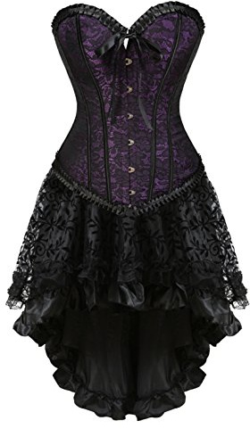 Grebrafan Corset Falda Tul de Fiesta Vintage Conjunto de Corsés y Bustiers Renaissance (EUR(36-38) L, Morado)