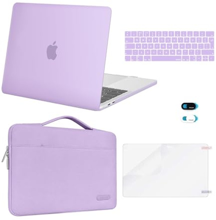 MOSISO Cover Compatibile con MacBook Pro 13 Pollici Custodia M2 M1 2025 2024-2016 A2338 A2289 A2251 A2159 A1989 A1706 A1708,Case&Borsa&Copritastiera&Webcam Cover&Proteggi Schermo,Viola Chiaro