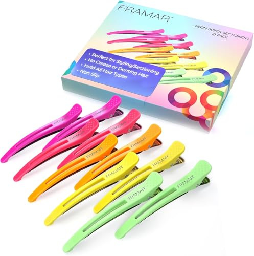 FRAMAR Fermagli Sezionatori al Neon - Clip per Capelli Professionali per Styling e Sezionamento, Senza Pieghe, Ideali per Donne, Confezione da 10