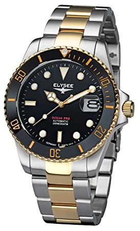 Elysee Herrenuhr Ocean PRO Ceramic 40mm 20 ATM Herren lumineszierende Zeiger und -Indizes, Datumsanzeige Gold 80581, 80582, 80583, 80584, 80585, 80586, 80588, 80589