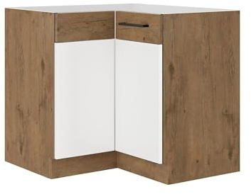 Kuechen-preisbombe Vigo Eckunterschrank 90x90 Eiche Lancelot Weiß Hochglanz Küchenzeile Einbauküche