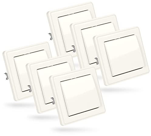 ABSINA Bouton-poussoir encastrable blanc - 6x bouton-poussoir 250V AC, 10A, IP20 incl. cadre, élément d'encastrement et cache