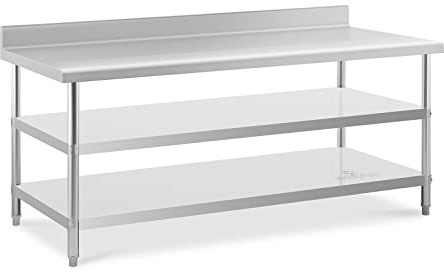 Royal Catering RCAT-200/90-SPS3SH Edelstahltisch mit Aufkantung 200 x 90 x 16.5 cm 500 kg 2 Ablagen Edelstahl-Arbeitstisch