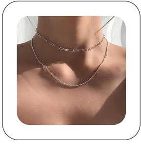 Inilbran Satellite Chain Silver Paper Clip Chain Necklace Choker Vintage Ball Chain Necklace Punk Chunky Link Chain Necklace Jewellery for Women and Girls