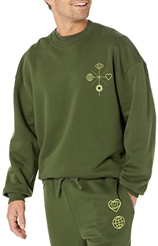 Amazon Essentials överdimensionerad tröja med rund hals för män (finns i stor och lång), mörk oliv, Large