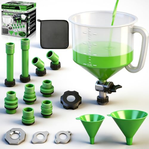 18-Piece No-Spill Coolant Funnel Kit, Radiator Funnel Burping Tool, Coolant Bleeder Kit with Adapters, Funnels for Automotive Use Cooling System