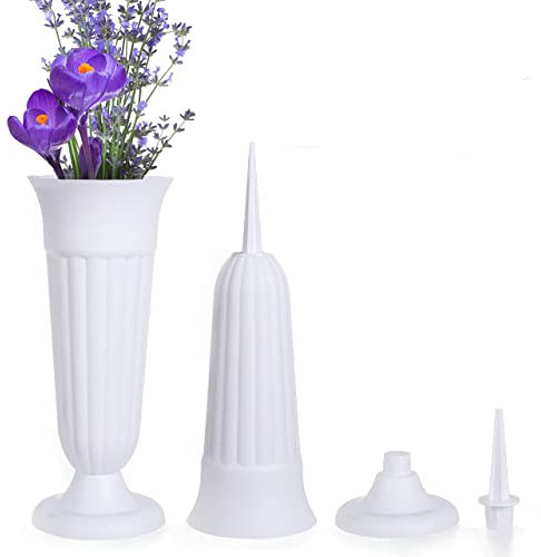 MissFox 2 Pezzi Vasi per Cimitero, 33 x 11 cm Vaso Cimitero con Lunghi Picchi e Base, Vaso Fiori di Plastica per Tomba, Memorial Portafiori per Cimitero per Arredamento per Fiori Freschi/Artificiali