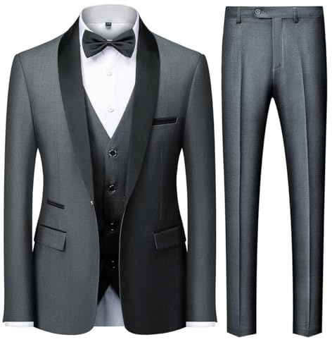 KUDMOL Men's 3-Piece Suit Slim Fit One Button Shawl Lapel Tuxedo Set | Men's Solid Business Tuxedo Suit, Blazer Vest Trousers Set for Wedding, Party, Prom, Ceremony and Celebration