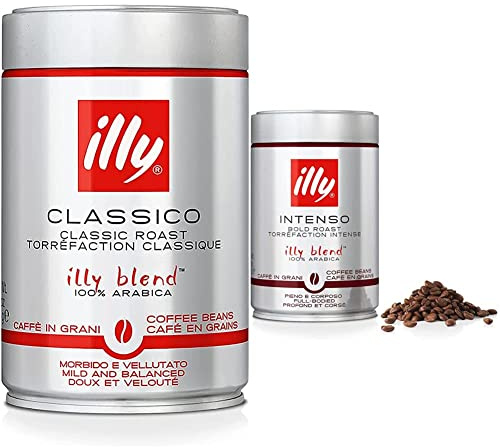 Illy Café en grains Torréfié CLASSICO, 6 boîtes de 250 g & Café en grains Torréfié INTENSO, 6 boîtes de 250 g