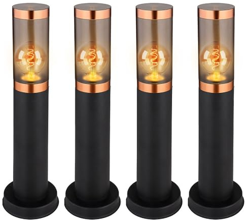 Stehlampe Sockelleuchte Balkon Standleuchte Außenbeleuchtung rauch Kupfer Außen Stehlampe, Edelstahl Kunststoff, 1x E27, DxH 7,6x45 cm, 4er Set
