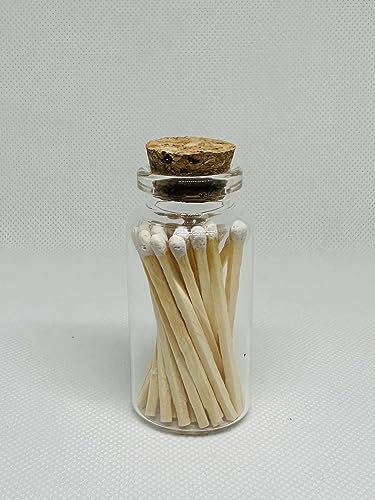 White Tip Matches in Glass Jar with Striker - Approx 30 Natural Wood Candle Matches for Weddings