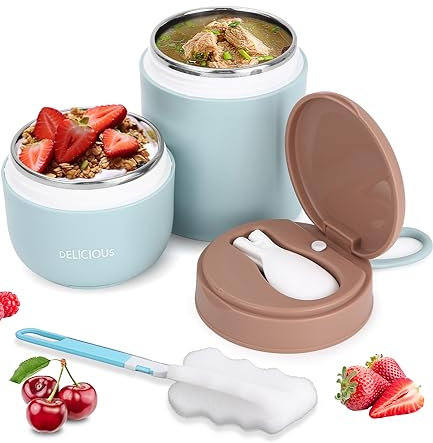 FAOKZE Tazza per Cereali, tazza per yogurt, con cucchiaio, contenitore per alimenti da 300+430 ml per muesli, yogurt, pappe, porridge, avena notturna, gelati e zuppe (blue)