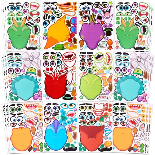 JOYIN 36PCS 9.8x6.7 Make a face Stickers for Kids, Make Your Own Dinosaur Stickers, Animal Party Favors Kids Crafts, Goodie Bags Stuffers, Classroom Rewards