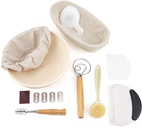 Cartman Sauerteig-Gärkörbchen-Geschenk-Set, rund, 25,4 cm und ovales 27,9 cm Banneton, Sauerteig-Starter-Set, Banneton Brotgärkörbe, 2er-Set, Brotherstellungszubehör