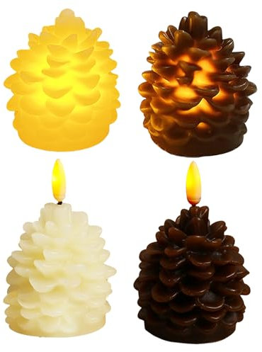 Recitem flammenlose LED-Teelichter,Weihnachtsdeko Tannenzapfen LED Kerzen,realistische flackernde Glühbirne, batteriebetriebene Teelichter, saisonale und festliche Feiern,Heimdekoration (4 Stück)