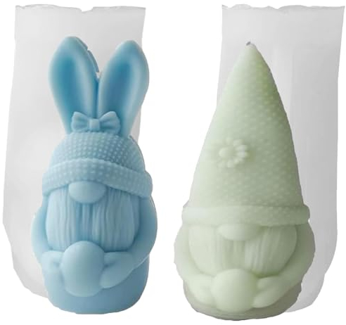 Osterhase Silikonform, Ostern Hase Silikonformen Gießformen, 3D Kaninchen Gießform Ostern, Ostern Hase Backform, Osterhase Silikonform for Gips, Sojawachs Kerzen, Handwerk (2 Stück A)