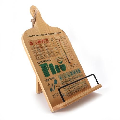 Verstellbarer Holz Kochbuchhalter für die Küche - Vintage Dekoration und praktischer Pad Tablet Ständer in Schneidebrett-Optik. Ideal als stilvoller Buchständer an der Wand